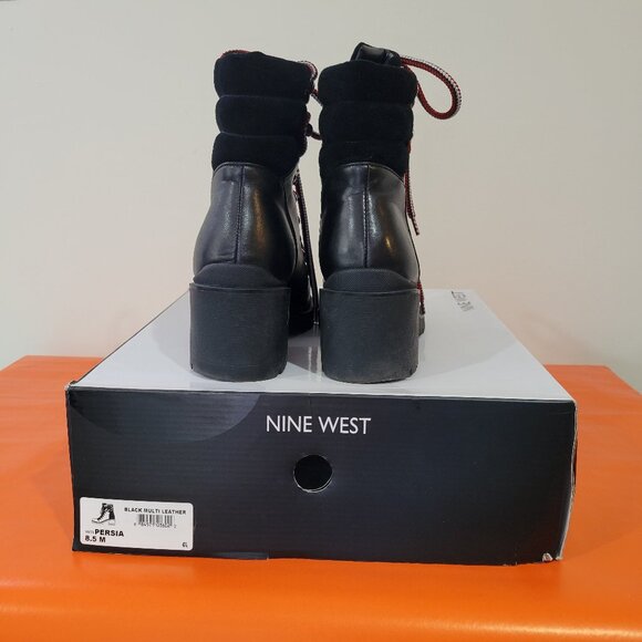 Nine West Black Leather & Suede Heeled Hiking Boot Size 8.5 - Picture 4 of 9